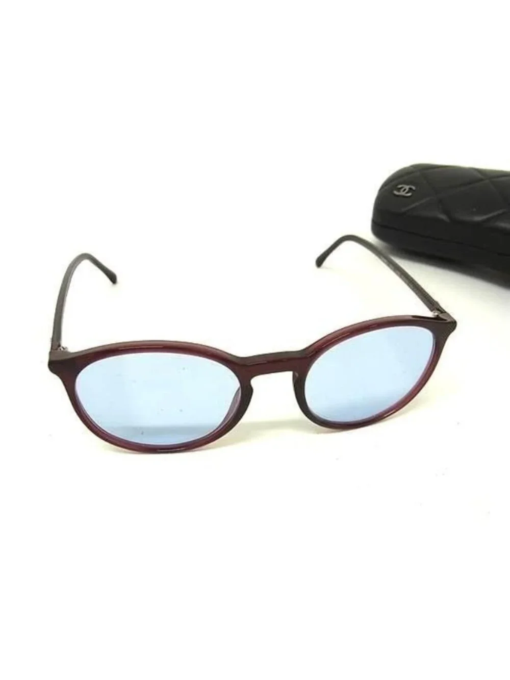 Chanel Sunglasses CC Logo Bordeaux Lens Clear Blue Acetate Eyewear